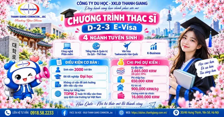 Tuyển sinh chương trình Thạc sĩ D-2-3 E-Visa Hàn Quốc – Cơ hội học lên cao sau Đại học