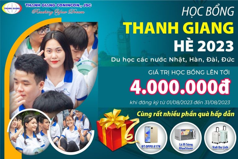 THÔNG BÁO CHƯƠNG TRÌNH HỌC BỔNG THANH GIANG THÁNG 8/2023